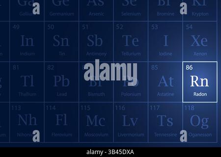 Radon hervorgehobenes Element im Periodensystem mit leuchtendem Effekt Stock Vektor