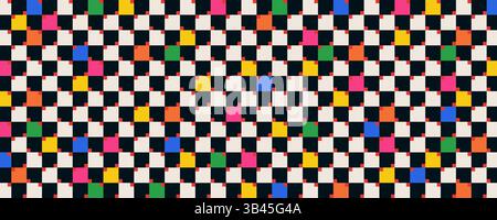 Geometrischer abstrakter Hintergrund mit Rechtecken und roten kleinen Quadraten. Mehrfarbiges, grooviges Design, perfekt für Poster, Flyer, Broschüren und Druck Stock Vektor