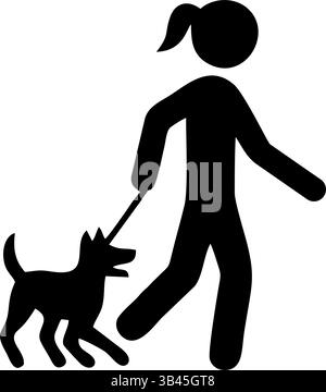 Eine einfache schwarze Silhouette Illustration einer Frau, die einen Hund an der Leine führt Stock Vektor