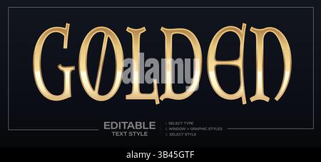 Eleganter goldener, bearbeitbarer Text mit sattem, glänzendem Metallic-Look. Ideal für Luxusmarken, Einladungen, Zertifikate und Premium-Verpackungen. Goldener Text Stock Vektor
