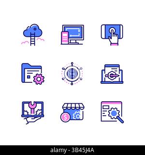 Webentwicklung – Symbole im Liniendesign Stock Vektor