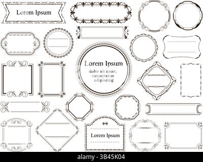 Monochrome Vintage-Rahmen und -Rahmen isoliert auf weißem Hintergrund. Vektorabbildung. Stock Vektor