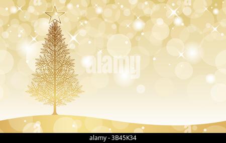 Vektor-Goldene Weihnachtsbaum-Illustration Mit Nahtlosem Abstrakten Hintergrund. Horizontal Wiederholbar. Stock Vektor