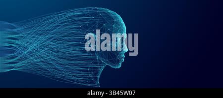 Digitales Gesicht mit KI und Big Data Flow in Technology Concept Stock Vektor