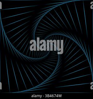 Abstrakte blaue Spirale im Neonstil mit scharfen Linien und geometrischem Twist auf schwarzem Hintergrund Stock Vektor