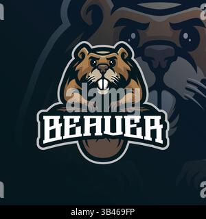 Biber Mascot Logo Design Vektor mit modernem Illustrationskonzept Stil für Abzeichen, Emblem und T-Shirt Druck. Niedliche Biberillustration. Stock Vektor