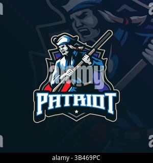 Patriot Maskottchen Logo Design Vektor mit modernem Illustrationskonzept Stil für Abzeichen, Emblem und T-Shirt Druck. Patriot-Illustration mit Waffen. Stock Vektor