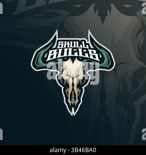 Skull Maskottchen-Logodesign mit modernem Illustrationskonzept für Abzeichen, Emblem und T-Shirt. Illustration des Schädelbullen. Stock Vektor