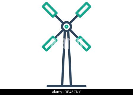 Windmühle-Symbol. Liniensymbolstil. Symbol für die traditionelle Stromquelle in landwirtschaftlichen Betrieben. Illustration des Vektors für Agrarelemente Stock Vektor