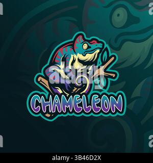 Chamäleon Maskottchenlogo mit modernem Illustrationskonzept für Abzeichen, Emblem und T-Shirt. Niedliche Chamäleon-Illustration. Stock Vektor