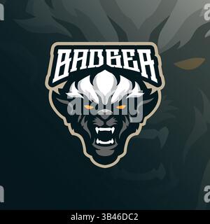 Badger Maskottchenlogodesign mit modernem Illustrationskonzept für Abzeichen, Emblem und T-Shirt. Honigdachs-Kopf-Illustration. Stock Vektor