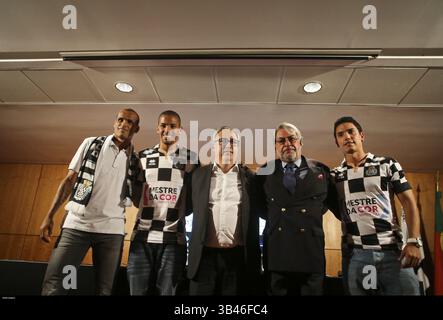 1. September 2015 - Na - Porto, 01/09/2015 - Präsentation von zwei Verstärkungen für Boavista Futebol Clube, Rivaldinho und Renato Santos, in Anwesenheit des Weltmeisters Rivaldo. (Foto: © Leonel de Castro/Global Imagens via ZUMA Press/ZUMAPRESS.com) Stockfoto