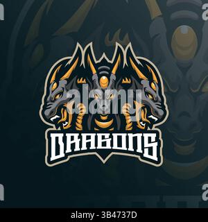 Dragon Mascot Logo Design Vektor mit modernem Illustrationskonzept Stil für Abzeichen, Emblem und T-Shirt Druck. Illustration des wütenden Drachen. Stock Vektor