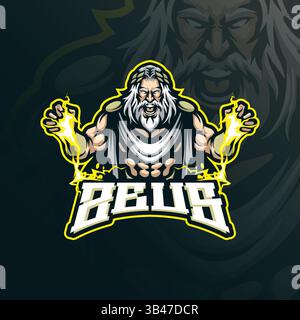 Zeus Mascot Logo Design Vektor mit modernem Illustrationskonzept Stil für Abzeichen, Emblem und T-Shirt Druck. Angry zeus Illustration für die Sportmannschaft. Stock Vektor