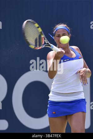 13. Juli 2015 – Toronto, Ontario, Kanada – 13. Juli 2015: Monica Puig aus Puerto Rico tritt im kanadischen Tennis Centre bei den Pan am Games in Toronto 2015 in Toronto an. Monica gewann mit 2 Sätzen gegen 0 und erreichte damit das Viertelfinale. (Bild: © Steve Kingsman/ZUMA Wire/ZUMAPRESS.com) Stockfoto