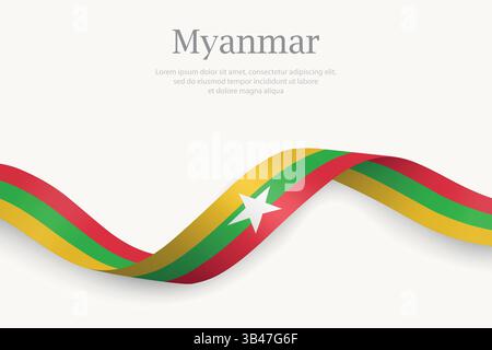 Myanmar-Flagge auf schwebendem Band. Vorlage für Unabhängigkeitstag Stock Vektor
