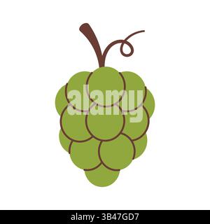 Traubensymbol. Illustration der grünen Traube. Organische Vitamine und gesunde Ernährung. Isolierte Trauben. Flaches Design, Doodle-Stil. Grafikdruck für T-Short. Vektor Stock Vektor