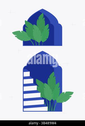 Blick auf Griechenland Santorin. Griechische weiße Gebäude Illustration. Mediterrane europäische Kultur und Architektur. Einfache Kunst im Vintage-Stil Stock Vektor