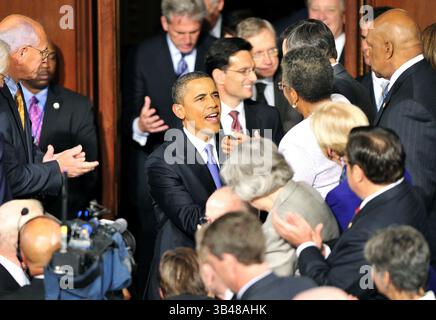 8. September 2011 - Präsident Barack Obama. Barack Obama Rede über die Schaffung von Arbeitsplätzen, Washington DC, Amerika - 08. September 2011. Präsident Barack Obama hält eine Rede über Arbeitsplätze und die Wirtschaft vor einer gemeinsamen Sitzung des Kongresses. (Kreditbild: ©Ron Sachs/CNP via ZUMA Wire) Stockfoto
