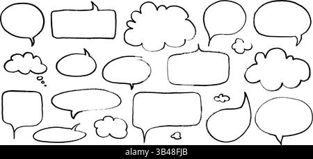 Dialog Sprachblasen mit Stift oder Kreide Kritzelbetonung Hand gezeichnet Stil Vektor Illustration Set. Stock Vektor