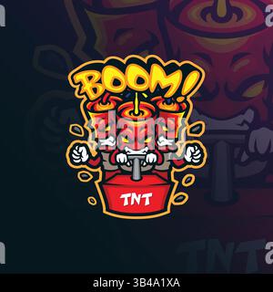 Boom Maskottchen Logo Design Vektor mit modernem Illustrationskonzept Stil für Abzeichen, Emblem und T-Shirt Druck. Illustration der wütenden Bombe. Stock Vektor
