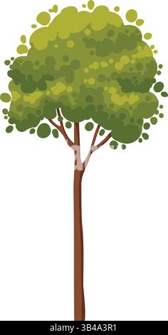 Zeichentrickbaum und -Busch. Grüne Pflanzen mit Blumen für Vegetation Frühling Hinterhof Landschaft Holzpflanzen Laub. Naturwald Holz Park und Stock Vektor