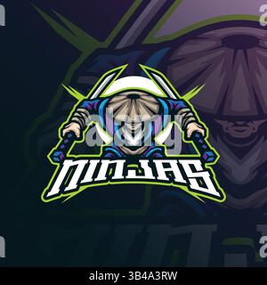 Ninja Mascot Logo Design Vektor mit modernem Illustrationskonzept Stil für Abzeichen, Emblem und T-Shirt Druck. Ninja-Illustration für Sport und Esport Stock Vektor