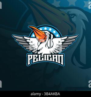 Pelican Mascot Logo Design Vektor mit modernem Illustrationskonzept Stil für Abzeichen, Emblem und T-Shirt Druck. Pelikan-Illustration. Stock Vektor