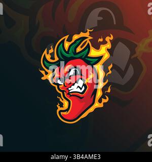 Chili Mascot Logo Design Vektor mit modernem Illustrationskonzept Stil für Abzeichen, Emblem und T-Shirt Druck. Illustration des wütenden Chili. Stock Vektor
