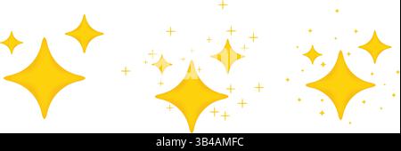 Gelbes Sparkle Symbol Set, glänzende Glitzersterne Vektor, minimales Twinkle Design für Dekoration, UI, Apps, Aufkleber oder soziale Medien. Stock Vektor