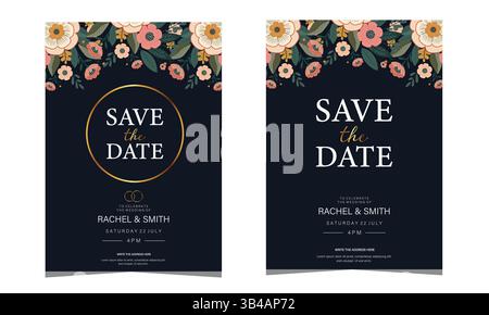 Set von zwei Hochzeitseinladungen, Save the date, Vektor-Illustrationen von Blumenjäten Einladungskarten. Stock Vektor