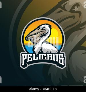 Pelicans Maskottchen Logo Design Vektor mit moderner Illustration Konzept Stil für Abzeichen, Emblem und T-Shirt Druck. Pelikane-Illustration. Stock Vektor