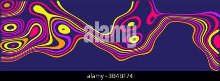Vektor-Illustrationshintergrund mit lebendigen abstrakten Mustern in einem psychedelischen Stil mit fetten Konturen auf einer dunklen Oberfläche Stock Vektor