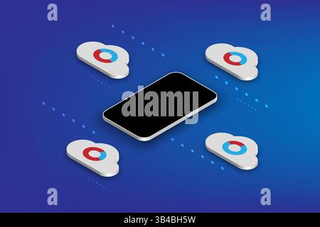 Cloud Computing Download und Upload von Daten Online-Service mit Smartphone, Cloud-Technologie Online-Speicherkonzept, Vektor-Illustration Stock Vektor