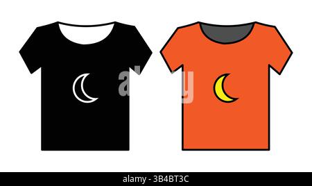 Zwei T-Shirts mit Mondgrafik: Optionen in Schwarz und Orange Stock Vektor