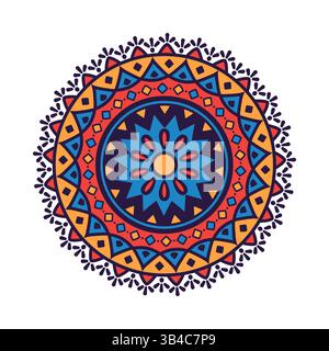 Handgezeichnetes, farbenfrohes Mandala-Ornament mit Blumenmuster Stock Vektor