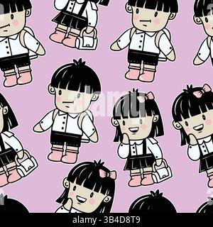 Chinesische Schulkinder mit Jungen und Mädchen im Cartoon-Stil. Vektor Stock Vektor