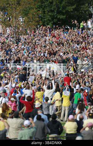 26. September 2015 - Philadelphia, PA, USA - Papst Franziskus hält eine Rede in der Independence Hall in Philadelphia am Samstag, 26. September 2015. (Bild: © David Swanson/TNS via ZUMA Wire) Stockfoto