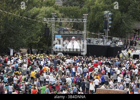 26. September 2015 – Philadelphia, PA, USA – an seinem ersten Tag in Philadelphia besucht Papst Franziskus die Independence Hall am Samstag, 26. September 2015. (Abbildung: © Ed Hille/TNS via ZUMA Wire) Stockfoto