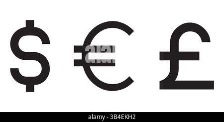 Internationale Währungssymbole Dollar, Euro und Pfund Vektor isoliert auf weißem Hintergrund Stock Vektor