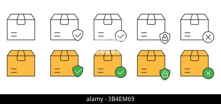 Liniensymbol Cargo Box Set Vektor. Paket, Sicherheitslinie für Lieferung, Symbolvektor isoliert auf weißem Hintergrund Stock Vektor