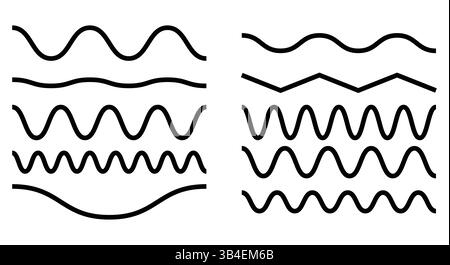 Sammlung verschiedener Wellenmuster für Lehrzwecke oder Design Use Vector. Vektorillustration für Wellenlinienmuster Stock Vektor