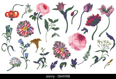 Großes Ölgemälde Rokoko-Stillleben isoliert Blumen. Vektor. Stock Vektor