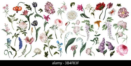 Großes Ölgemälde Rokoko-Stillleben isoliert Blumen. Vektor. Stock Vektor