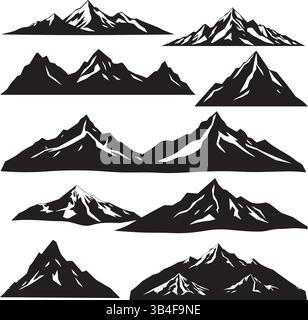 Mountain Silhouettes Vektor-Set – minimalistische marineblaue Gipfel und geometrische Außenlandschaften Stock Vektor