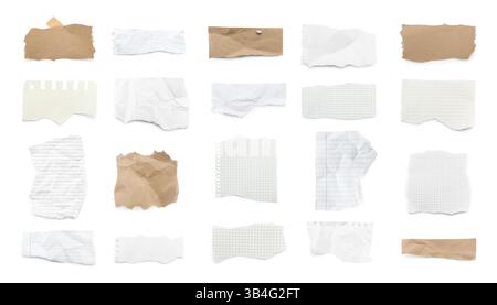 Verschiedene Notizbuchblätter isoliert auf weiß, Set Stockfoto