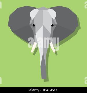 Niedriger Poly-Elefantenkopf vorne. Vektorabbildung Stock Vektor