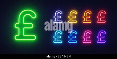 Rautensymbol leuchtet im Neonlicht mit mehreren Farbversionen neben dem grünen Hauptsymbol. Helle Reihen aus Rot, Gelb, Violett und Cyan erzeugen Stock Vektor