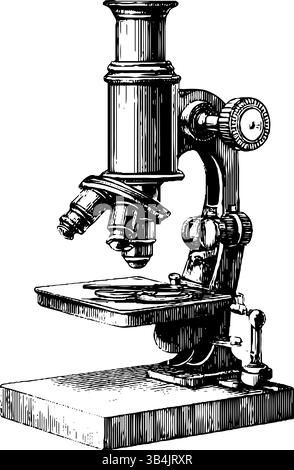 Vintage-Mikroskop-Gravur mit kräftigen schwarzen Linien für pädagogisches und wissenschaftliches Design. Stock Vektor