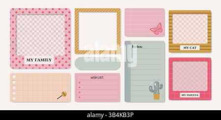 Set aus verschiedenen Papiernotizen, Aufklebern, Rahmen. Stock Vektor